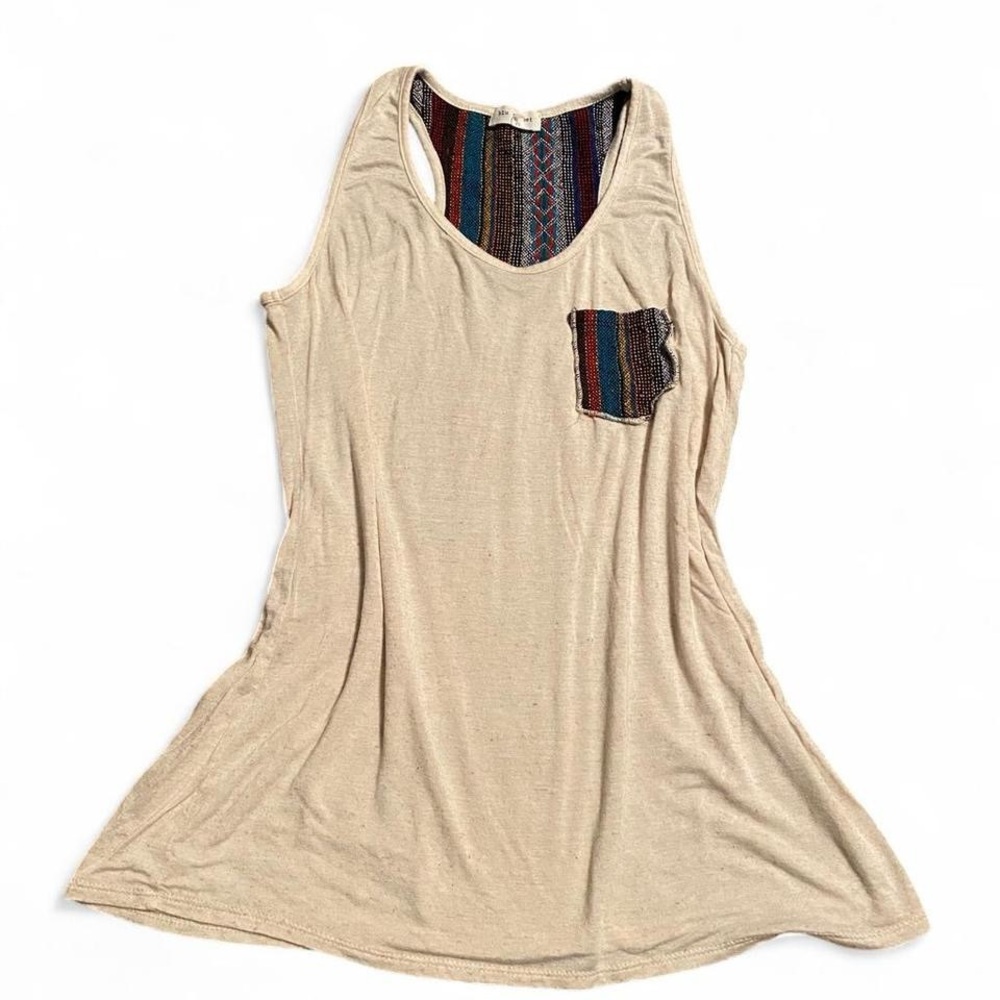 Blu Planet Cream Tank Top with Colorful Pocket And Racer Back